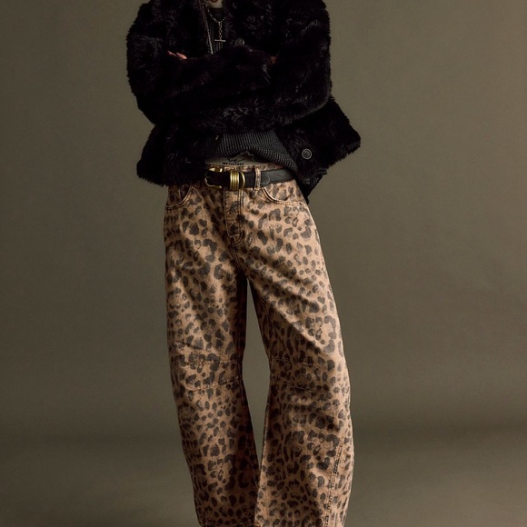 28 LONG We The Free People Good Luck Printed Barrel Jeans Cheetah Leopard Animal - Picture 5 of 13